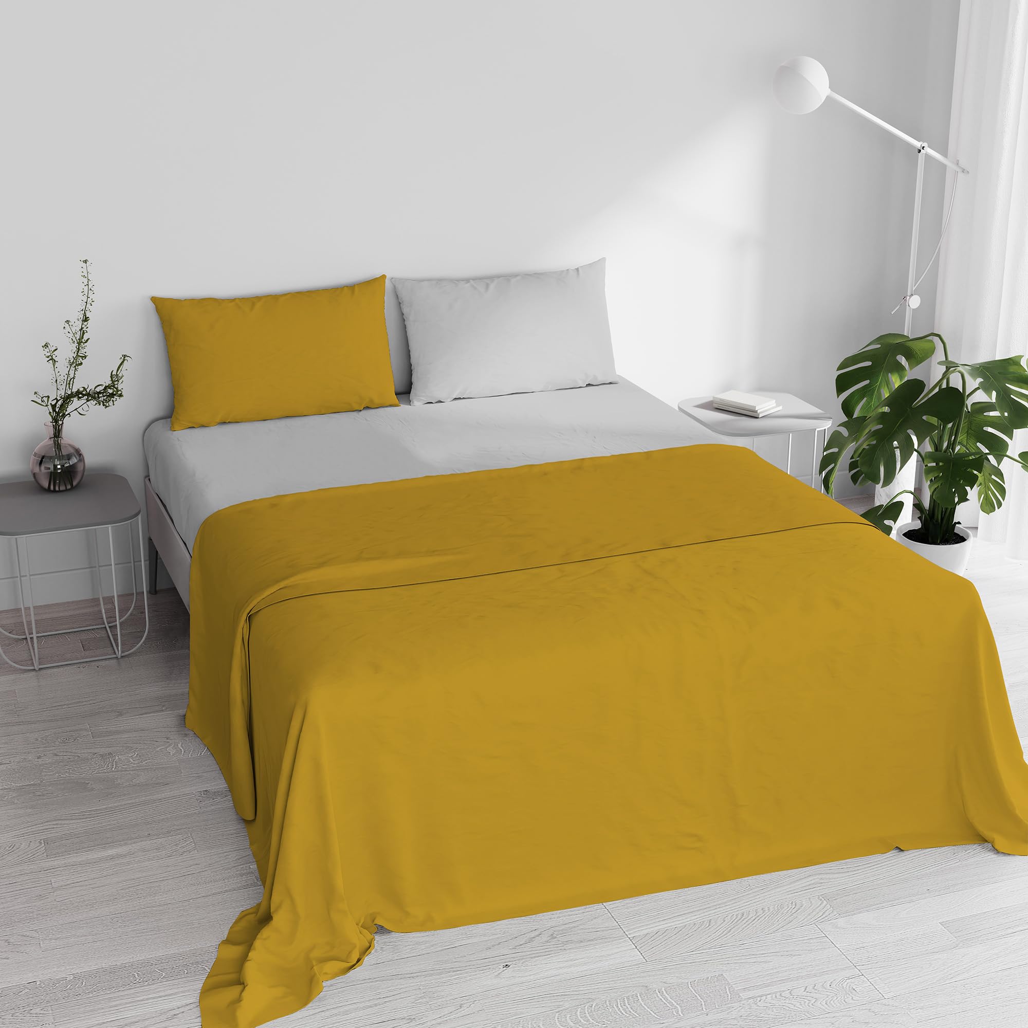 Italian Bed Linen “ Natural Color” Bed Linen Set, Mustard/Light Gray, Double — image 1