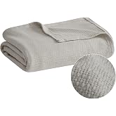 Madison Park 100% Cotton Breathable Queen Size Blanket for Bed, Grey | Freshspun Basketweave, All Season, Farmhouse Classic Bed Cover Full for Summer, OEKO TEX, Warm Home Essential For Couch, Sofa