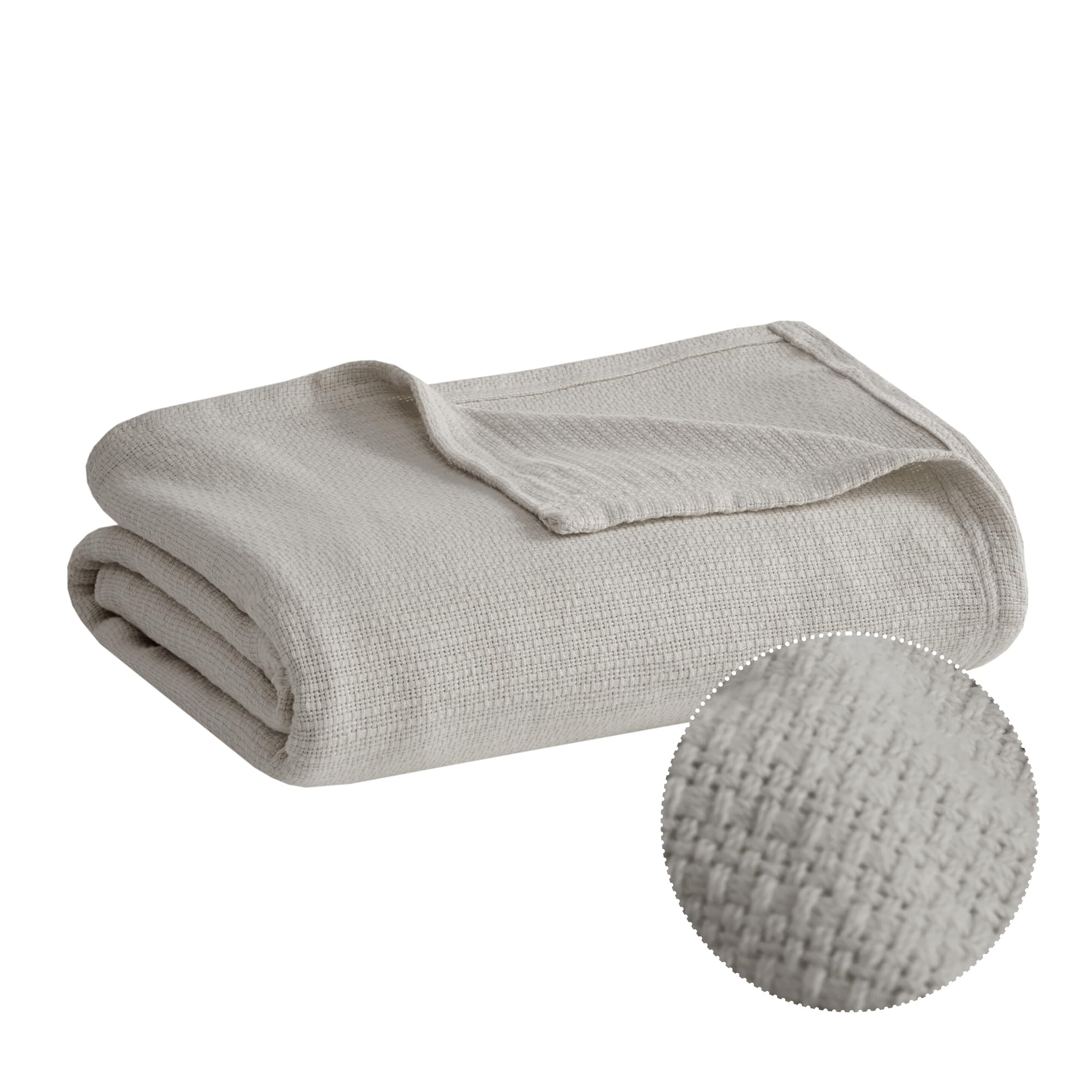 Madison Park Freshspun Basketweave Luxury Cotton Blanket Grey 66x90 Twin Size Basketweave Premium Soft Cozy 100% Cotton For Bed, Couch or Sofa