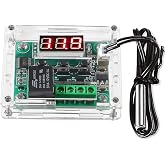 AEDIKO W1209 DC 12V Digital Temperature Controller Board Blue Digital Display Thermostat -50-110&deg;C Electronic Temperature Temp Control Module Switch with Waterproof Case (1pc Red)