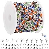 KYUNHOO 16.4 Feet Multicolored Bead Link Chain Spool Thin Cable Chain Roll Stainless Steel Craft Chains for Jewelry Making with Lobster Clasps and Jump Rings