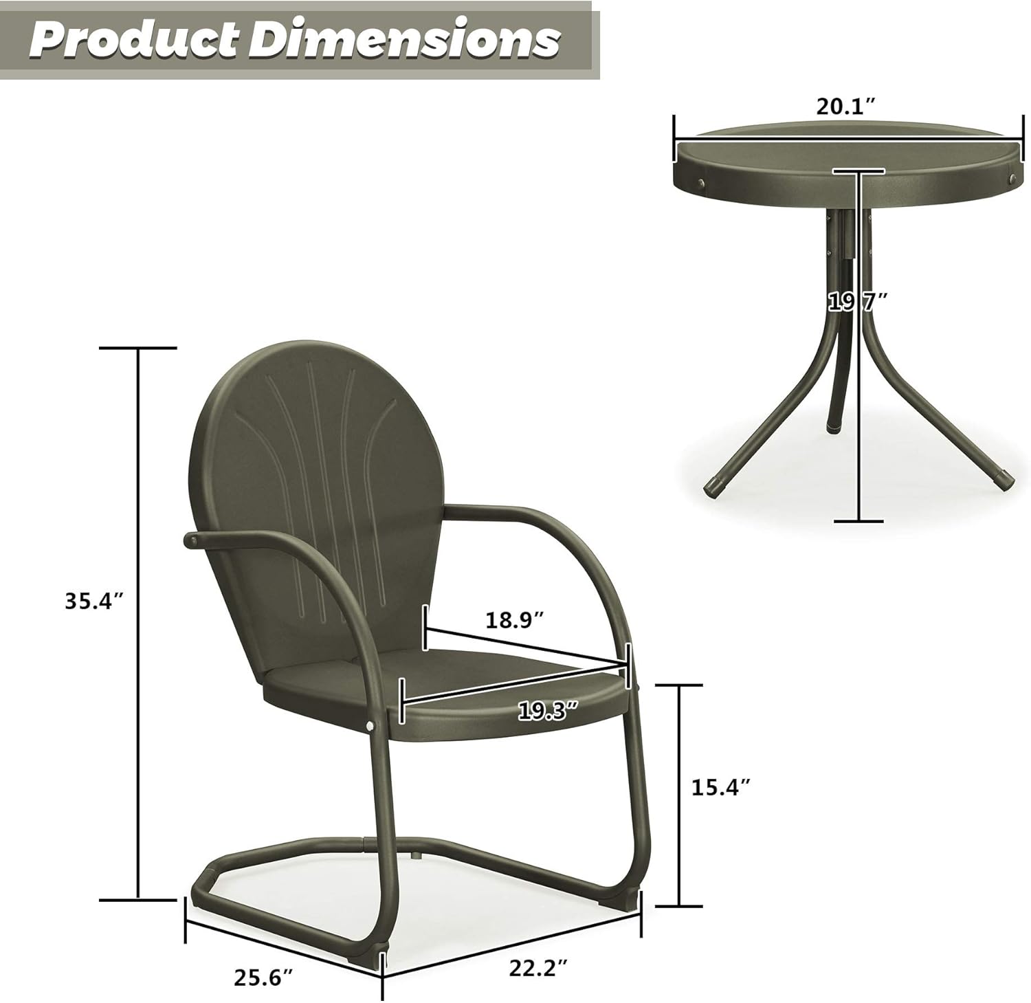 PURPLE LEAF Outdoor Patio Bistro Set, 3 Pieces Retro Porch Furniture Set 2 C-Spring Metal Outdoor Chairs and Round Side Table, Green: Garden & Outdoor