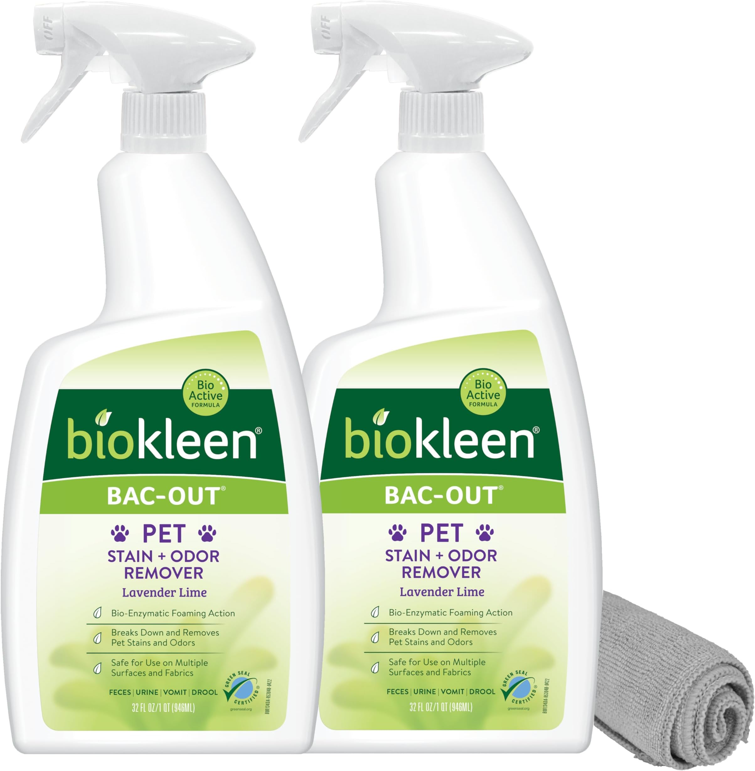 Biokleen BacOut Pet Urine Odor Eliminator 32 Ounce Spray 2 Pack
