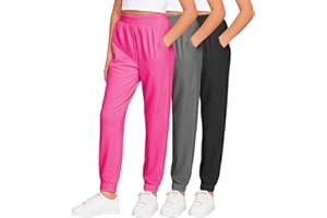 Sweet Hearts Girls Sweatpants - 3 Pack Girls' Activewear High Waisted Jogger Pants with Pockets: Made in USA (Sizes: 5-18)