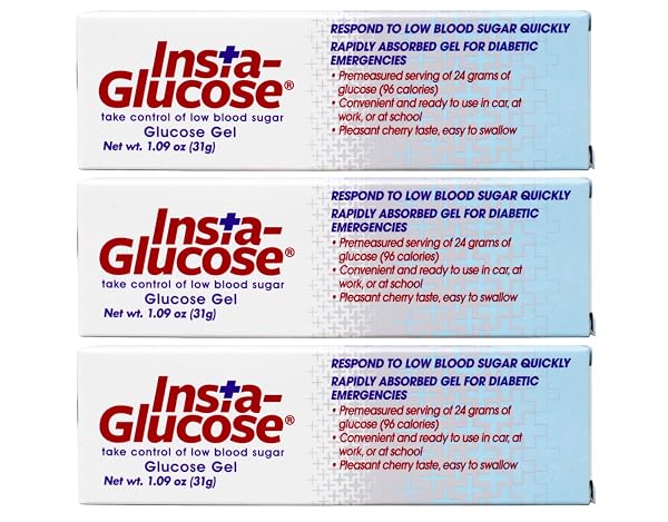 INSTA-GLUCOSE GEL, CONVENIENT FAST ACTING GLUCOSE FOR BLOOD SUGAR SUPPORT, CHERRY FLAVOR, 1.09 OZ (PACK OF 3)