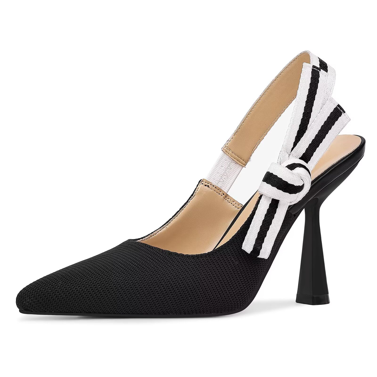 Photo 1 of *RUN SMALL* HOCHFART Slingback Heels for Women Closed Pointed Toe High Heels Bowknot Knitted Dress Work Wedding Pumps Shoes A Black