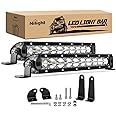 Nilight 2PCS 11 Inch 50W Super Slim Flood Led Light Bar 5000LM Driving Fog Light Single Row Off Road led Lights for Jeep - 2 Style Mounting Brackets, 2 years Warranty