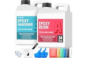 NASUBI Epoxy Resin Kit - 68OZ Crystal Clear Resin for Crafts, Mold, Wood, Jewelry Making, Art Casting Resin for Art, NO Bubble, 2 Part Clear Epoxy with Silicone Cups, Sticks, Pigment