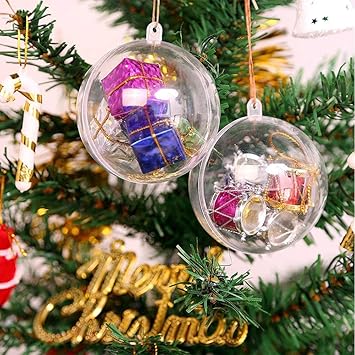 XEMQENER 5 x klare Weihnachtskugeln Christbaumkugeln Ornamente Dekorationen aus transparentem Kunststoff, Plastik, 8 cm