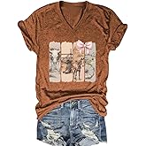 Western Country Shirt for Women Cowgirl Cartoon Boots V Neck Short Sleeve Tops Vintage Cowboy Graphic Tees