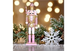 LULU Deer Christmas Nutcracker Ornament ，12inch King Soldier Nutcracker Suitable for Table, Fireplace Decoration Christmas Party Supplies (Sparkle Pink Sparkle King)