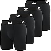 Billabong Mens Boxer Briefs 4 Pack Long Leg Performance Compression Shorts Mens Underwear 7.5” Inseam