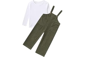 Evensu Toddler Girl Clothes 1-5T 2Pcs Corduroy Outfits Adjustable Button Suspender Overalls Jumpsuit with Plain T-Shirt