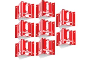 T&R Fire Extinguisher Sign, Fire Extinguisher with Down Arrow - 8 Pack - 8 x 6 Inches Acrylic, 4 pre-drilled holes, Includes Matching Screws, Use for Home Office/Business