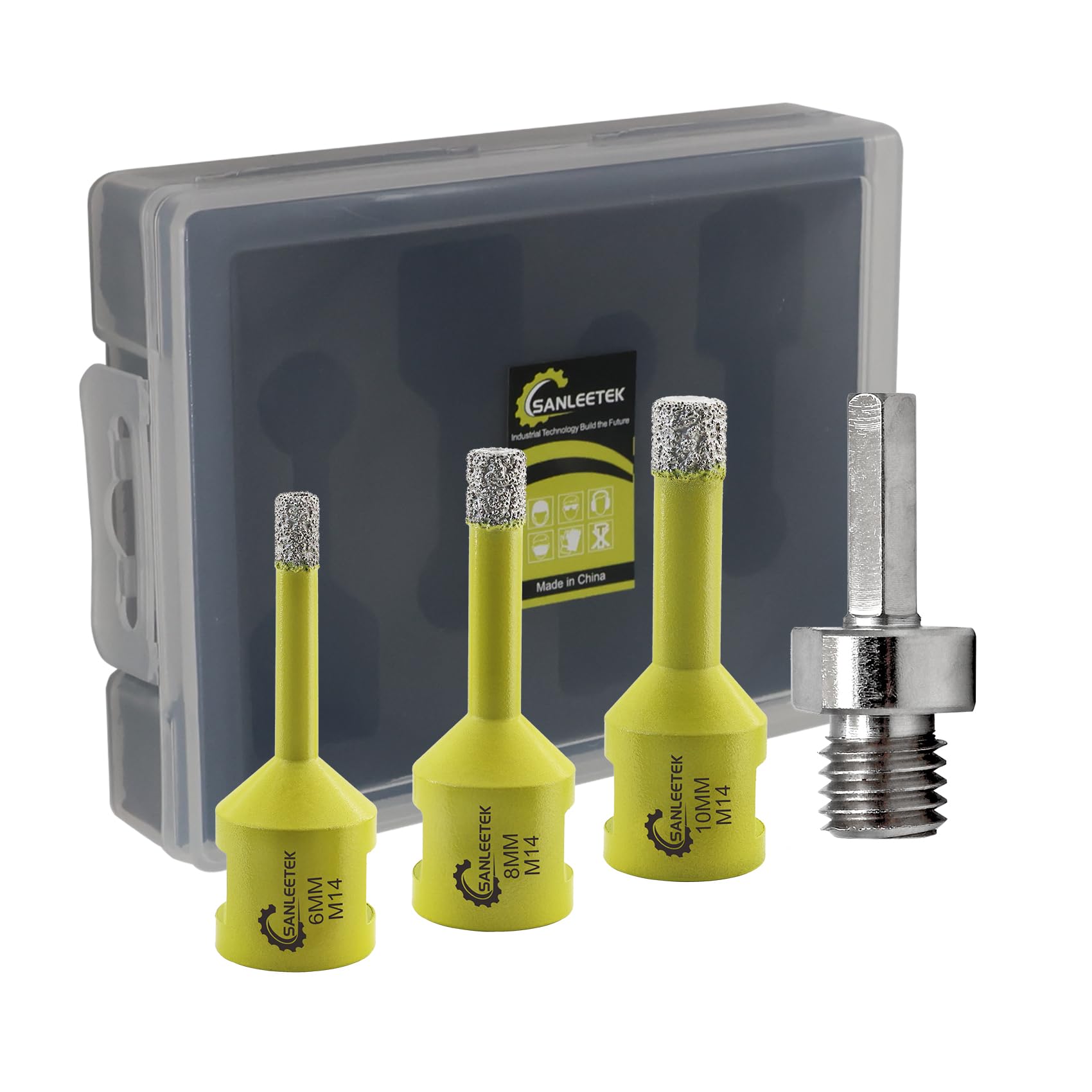 Diamond Core Drill Bits Set - 4pcs 6/8/10mm Diamond Hole Saw+1pc Hex Adapter SANLEETEK for Porcelain Ceramic Tile Marble Granite Artificial Stone M14 Thread