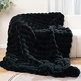 Super Comfort Oversized Warm Thick Bubble Luxury Plush Rabbit Faux Fur Throw Blanket, Fluffy Blanket,Soft Cozy Blanket for Couch Chair Bed Sofa Living Room (Black, 50inX60in)