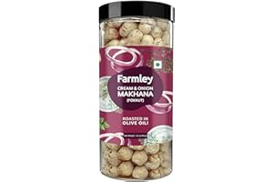 Farmley Makhana Healthy Protein Snacks | Gluten Free Plant Based Roasted & Flavoured Crisps (Pack of 1) | Fox Nuts | High Protein/Fiber | Healthy Snacks | Popped Lotus Seed - Cream & Onion | 3.20 Oz