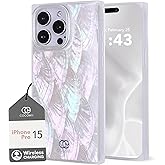 Cocomii - Rectangle Case Compatible with iPhone 15 Pro - Real Mother of Pearl, Opalescent Seashell, Glossy, Women Girls Men, Protective Phone Case for iPhone 15 Pro 6.1 inch, Iridescent