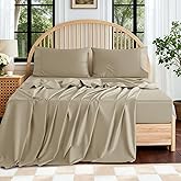 SONORO KATE 100% Egyptian Cotton Sheets Queen Size - 600 Thread Count, Luxury Hotel Sateen Weave Bedding Set, Soft Breathable Sheet Sets, 16" Deep Pocket - 4 PC(Linen,Queen)
