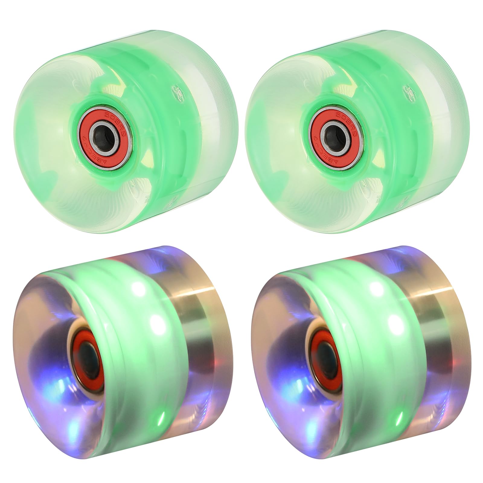 PATIKIL Light Up Skateboard Wheels 60x45mm, 4 Pack 78A PU Roller Skate Wheels with Bearings for Outdoor Cruiser Street Double Row Skating Replacement, Green