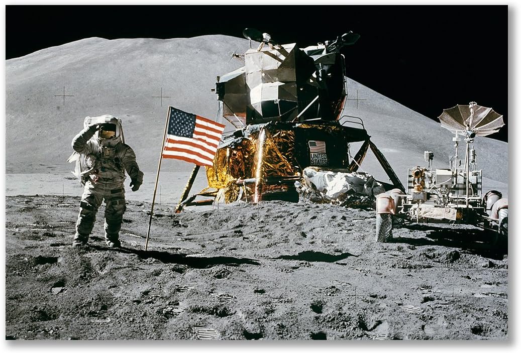 Poster art print: APOLLO 15 FLAG ROVER MOON LANDING (A1 maxi - 61x91.5cm / 24x36in, glossy photo paper, gift artwork home decor decorative)
