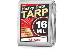 Keten Tarps Heavy Duty Waterproof 12X20 Feet, Extra Thick 16 Mil, Tear & Fade Resistant, UV Blocking, Outdoor Tarp with Reinforced Grommets for Roof, Camping, Patio, Pool, Boat(Silver/Black)