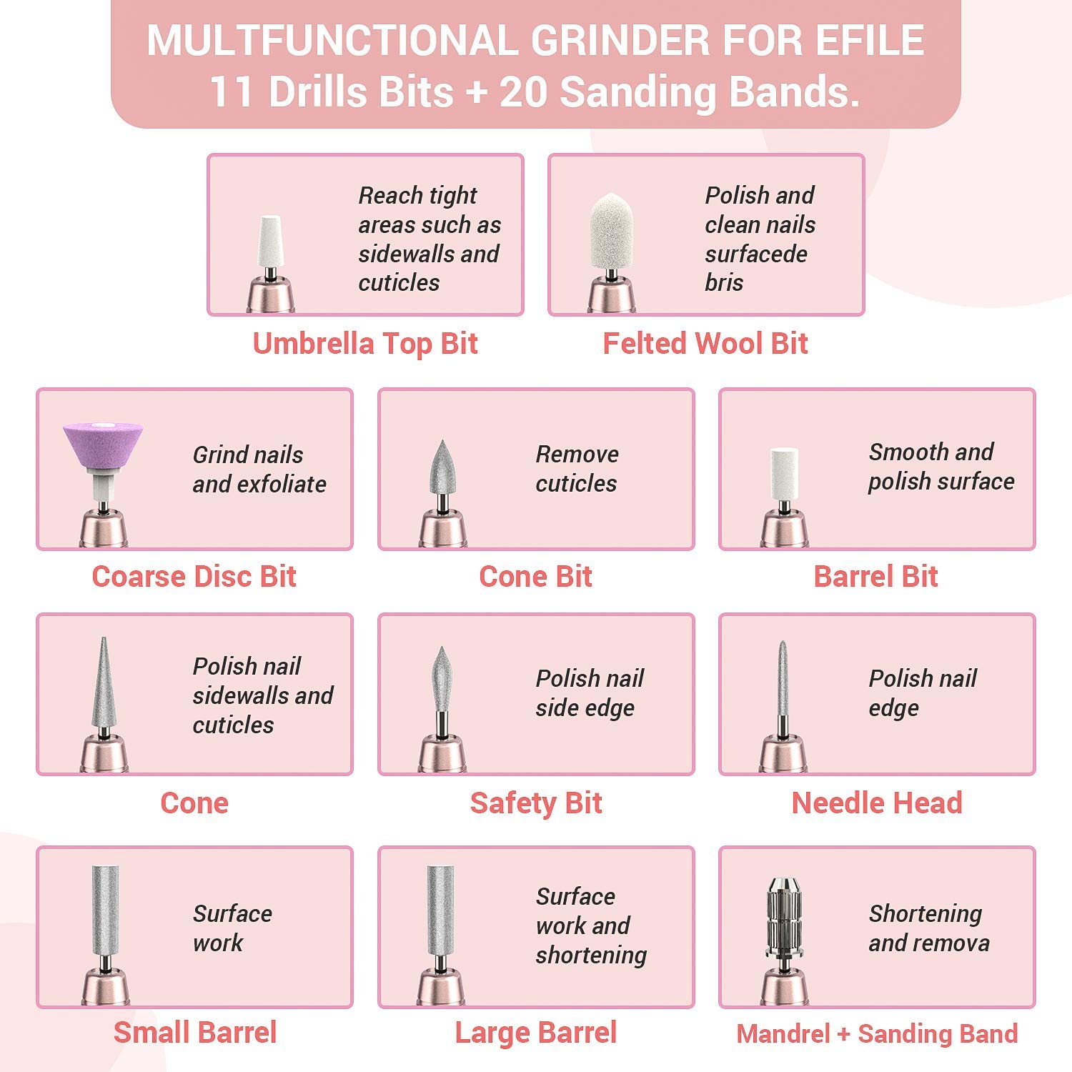 MelodySusie Electric Nail Drill 11 in 1 Set, Portable E-file Nail Kit for Acrylic Gel Nails, Professional Nail Drill Machine Manicure Pedicure Polishing Shape Tools with Everything, Home Salon Use: Beauty