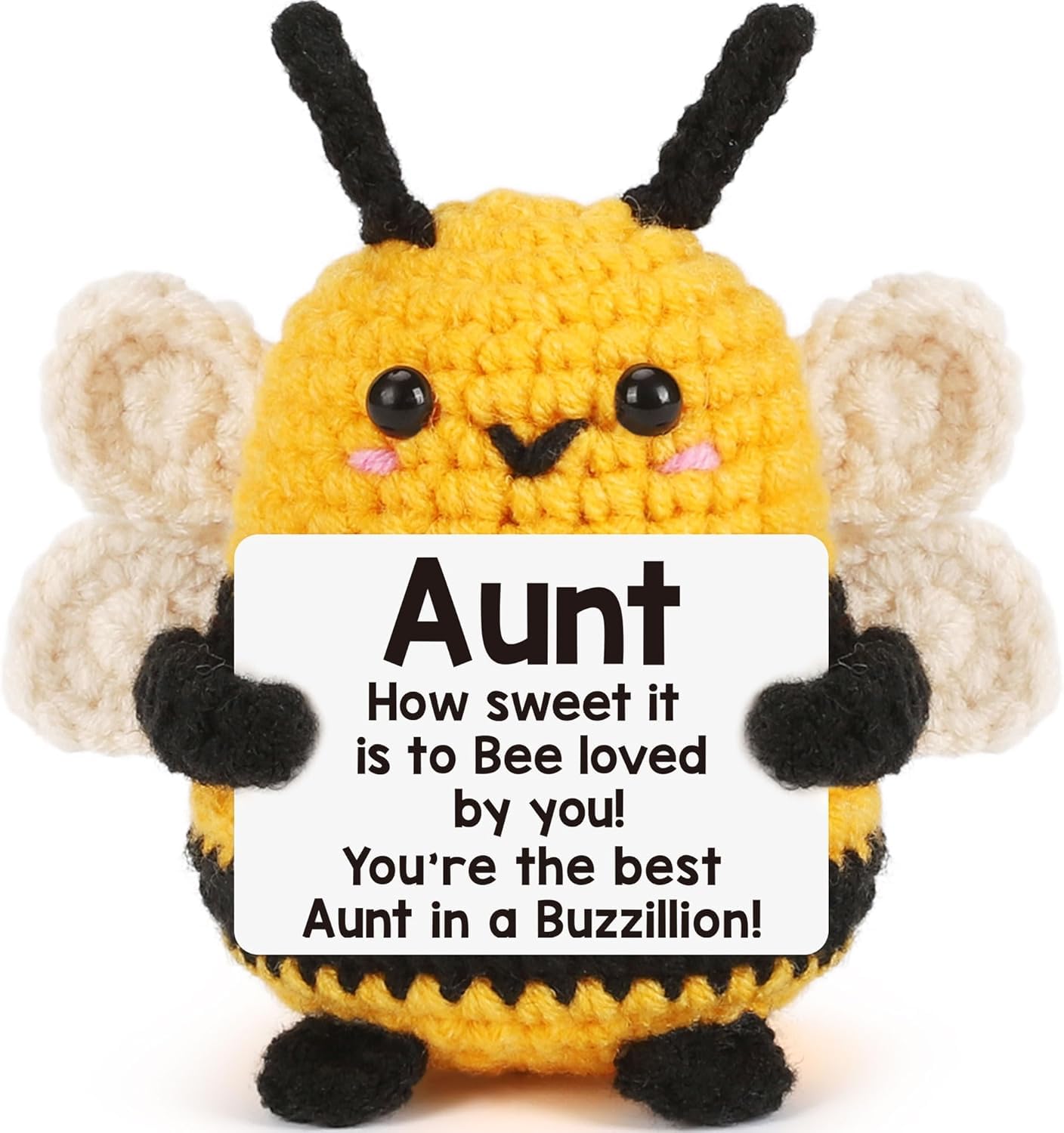 Crochet Bee Plush Gift for Aunt - Mini Handmade Bee from Niece or Nephew,, Thoughtful Auntie Present with Inspirational Message, Emotional Christmas Birthday Valentine’s Mother’s Day Easter Gift