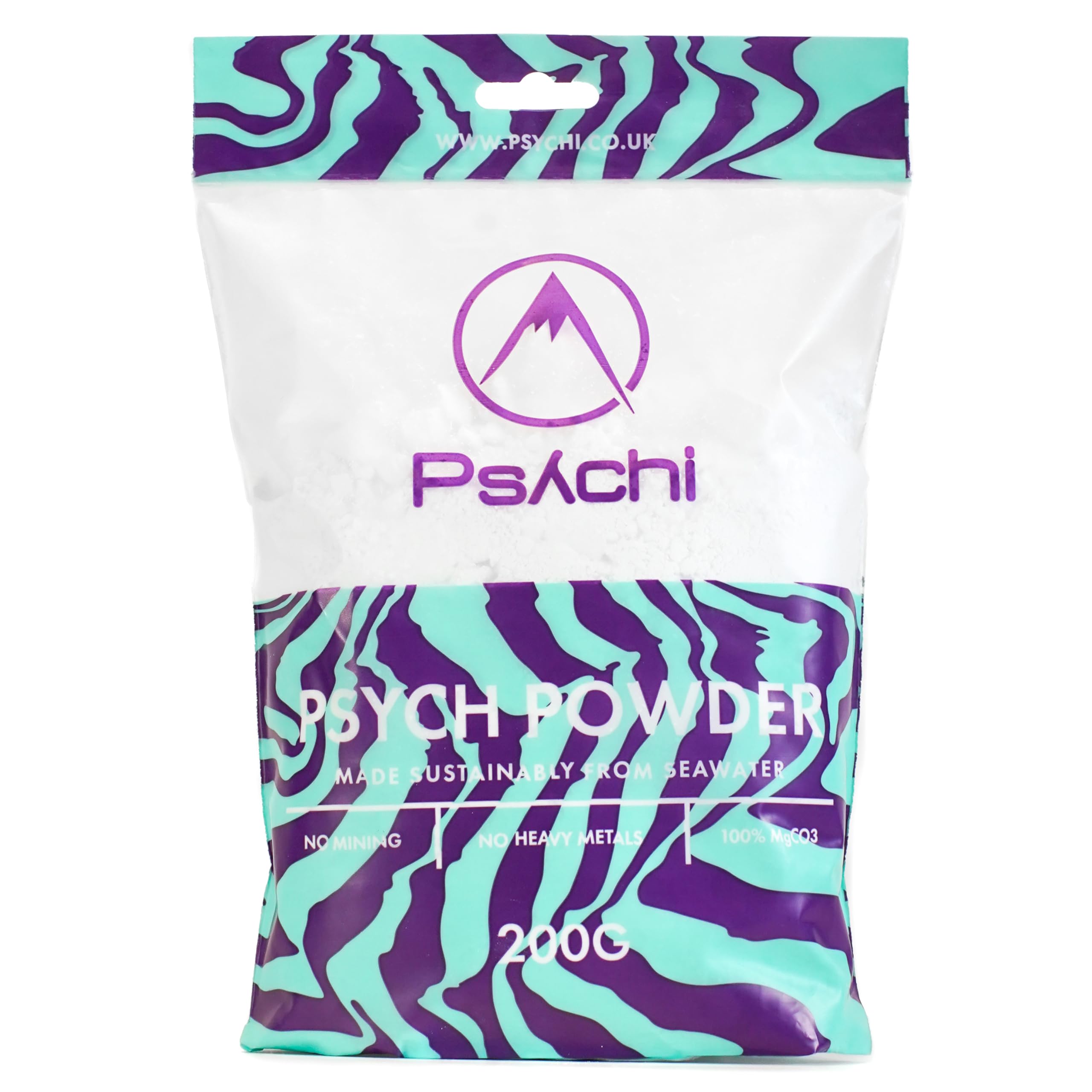 Psychi Psych Powder Climbing Chalk - Seawater Derived Grip Strengthener Gym Chalk for Gymnastics, Climbing, Pole Grip & Calisthenics Fitness - Fits Chalk Bag & Gym Bag - Resealable & Recyclable