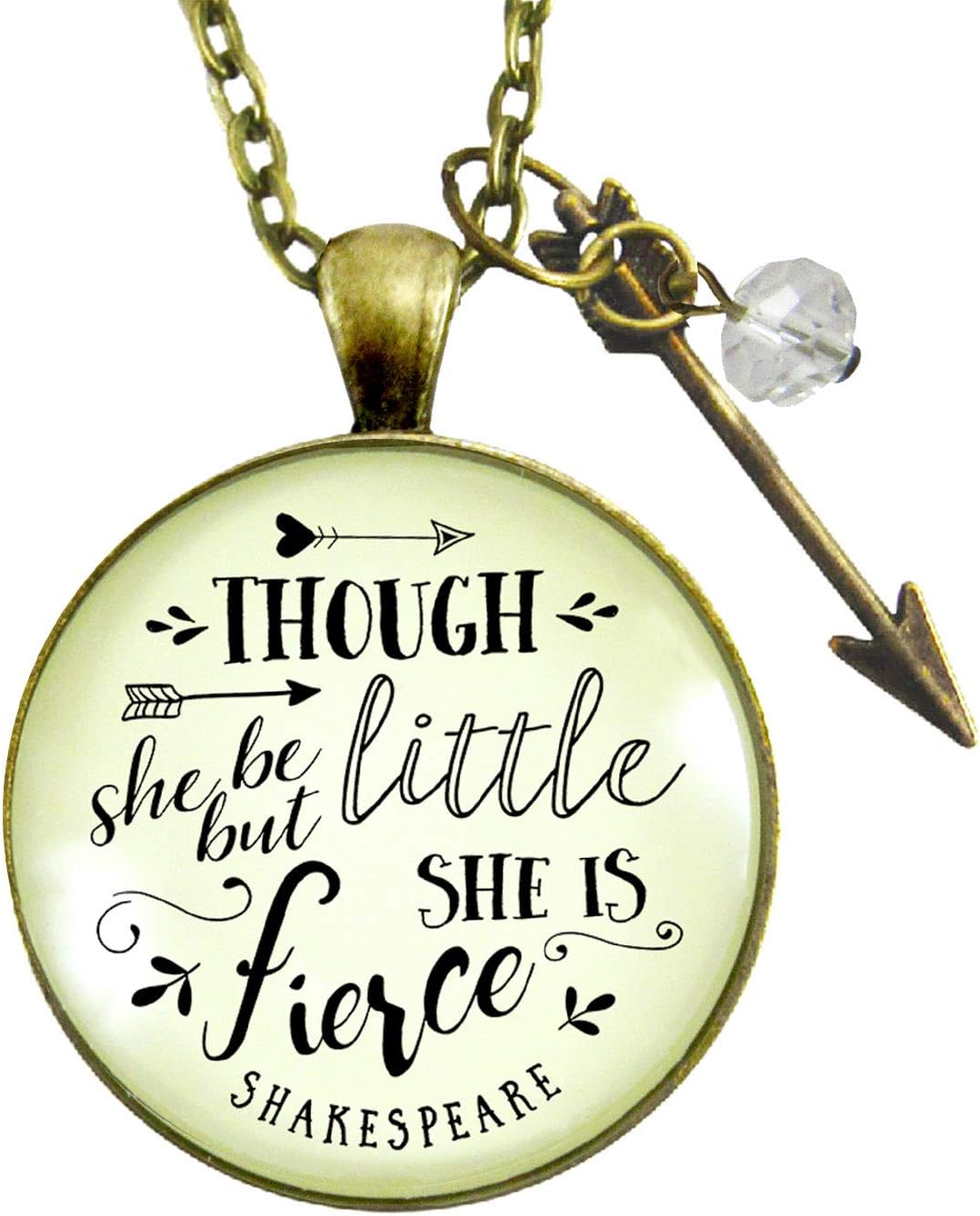 Gutsy Goodness Though She Be But Little Necklace Shakespeare Quote Arrow Jewelry 24"