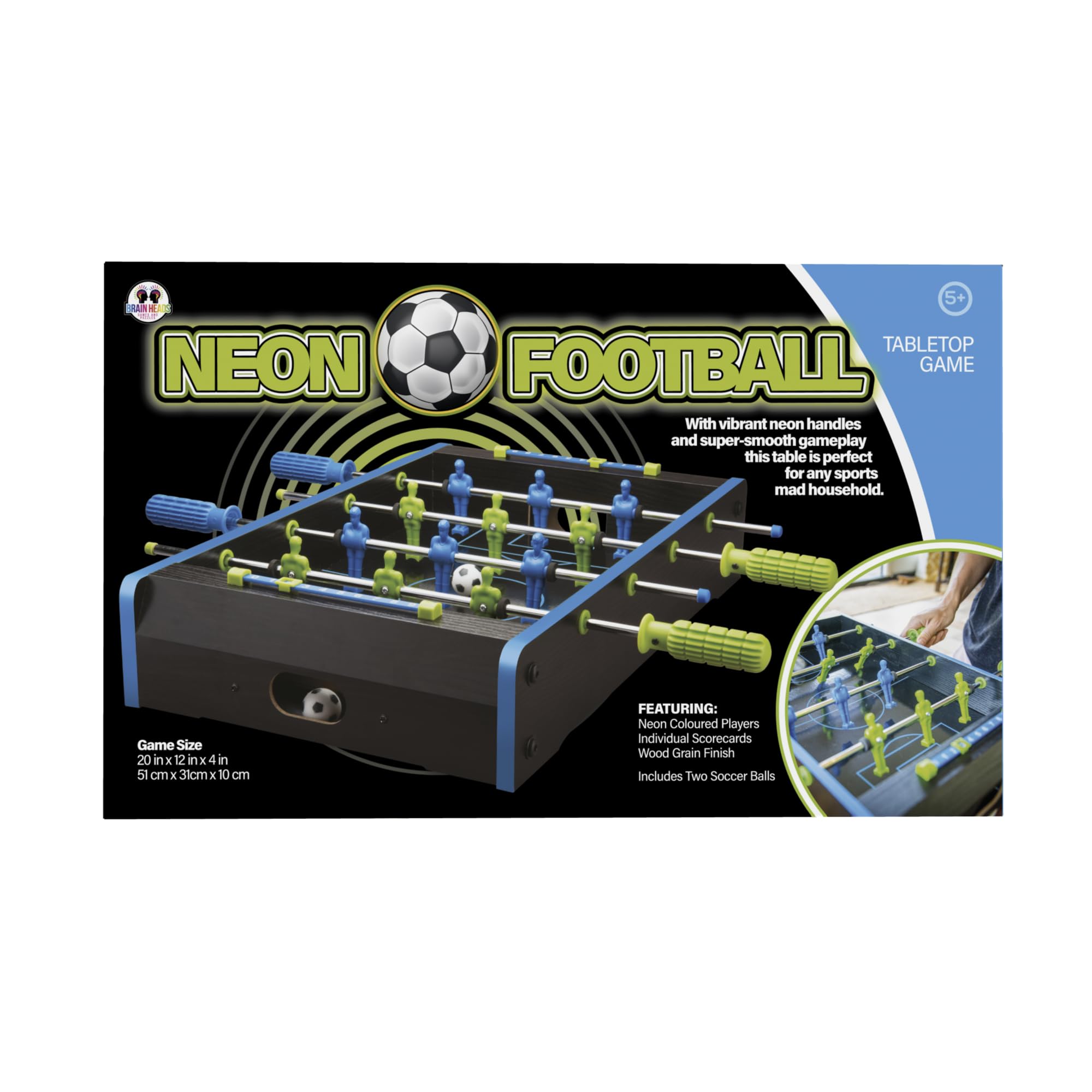 Funtime Gifts Table 20 Inch Mini Football game in Neon Colours, Wood, 20"