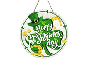 Deroro Happy St Patricks Day Sign Front Door Decor, Green Shamrock Clover Horseshoe Farmhouse Wood Door Hanger, Spring Rustic Wooden Wreath Pediment Plaque Outdoor Indoor Wall Hanging Decorations