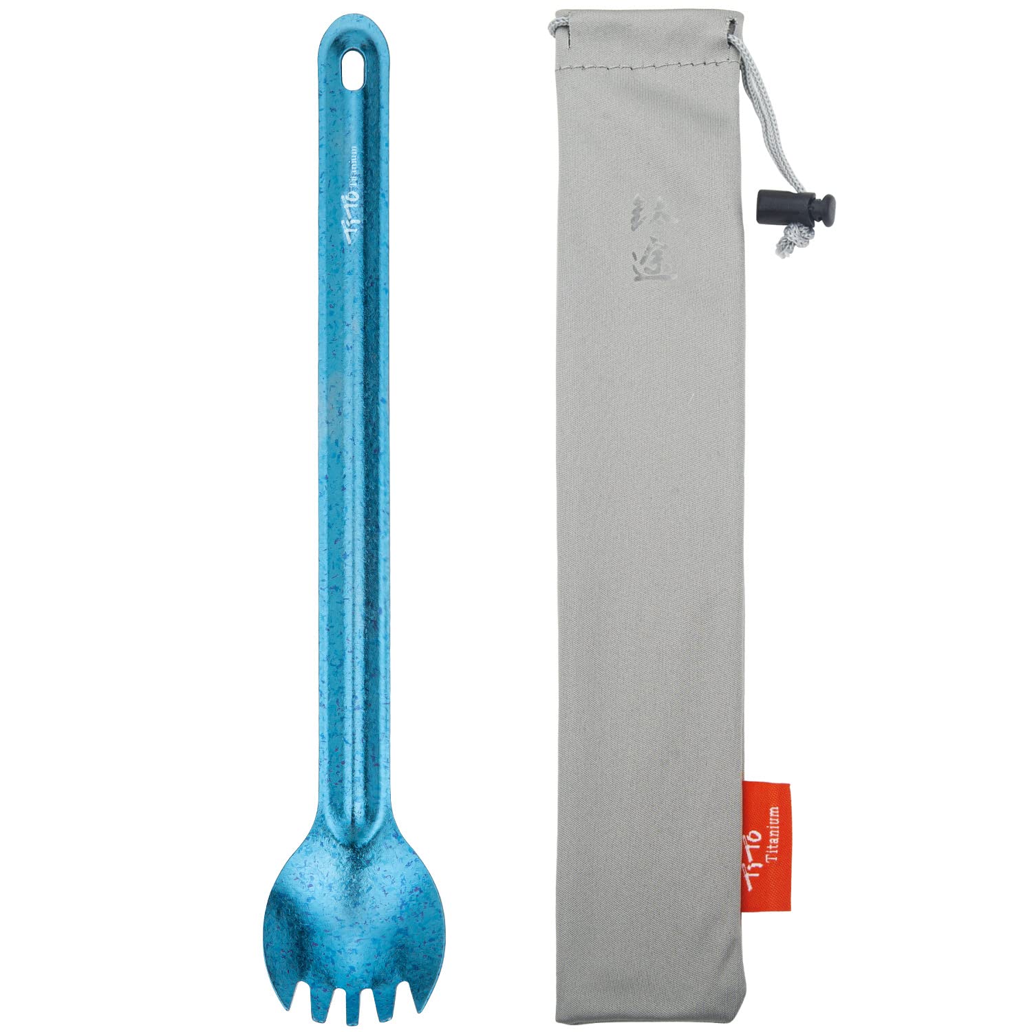 TiTo Titanium Long Handle Spork and Spoon Eco-Friendly Ultralight Portabale Flatware for Outdoor Camping Backpacking Hiking Travel Picnic Tableware with Bag(Blue Spork)