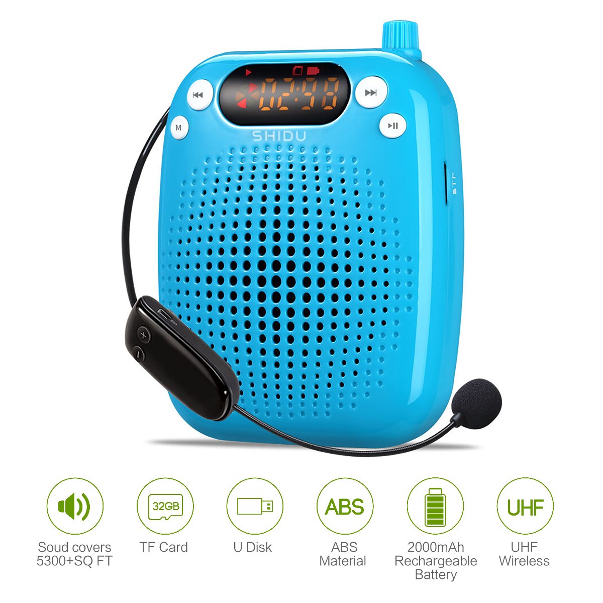 10W Wireless Voice Amplifier, Portable PA System Speaker with UHF Wireless Microphone Headset for Teachers, Tour Guides, Coacher, Singing, Training and Presentation