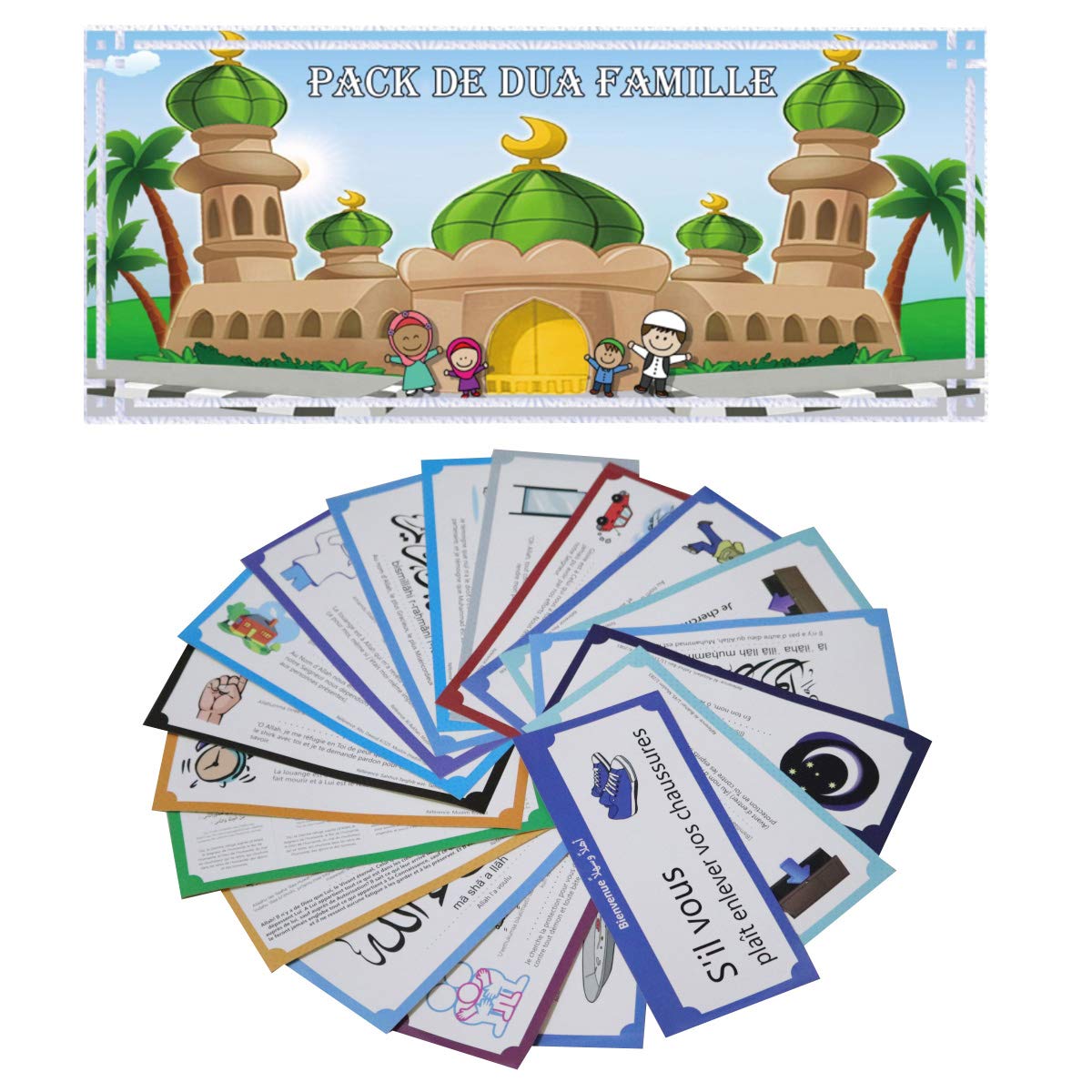 Foryo 19 PCS DIY Removable Muslim Family Dua Sticker Decal Wall Mural Islamic French Arabic Quotes Letters Wall Sticker for Home Decoration (Mix Colors)