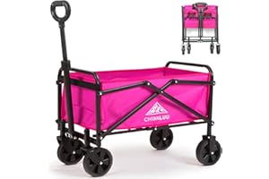 CHINNLUU Extra Small Utility Wagon with Wheels Foldable, 180lbs Mini Capacity Lightweight, 5-inch Silent Universal Wheels for All Terrain for Outdoors, No Brakes, Hot Pink for Girls