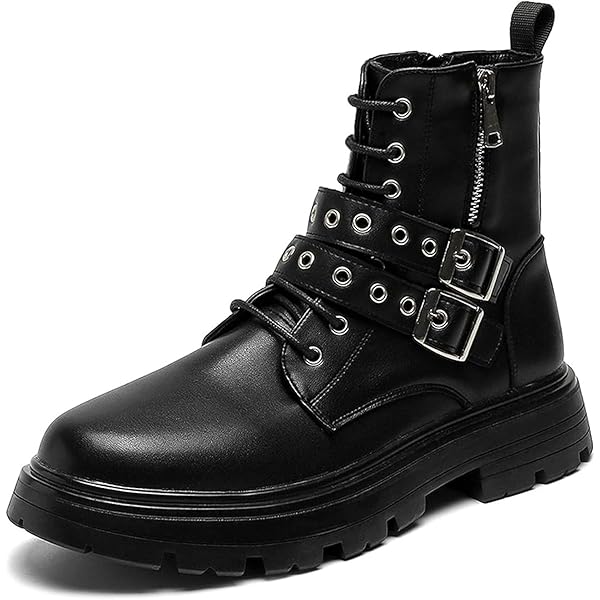 Amazon.com | Men's Black Leather Platform Ankle Boots Lace