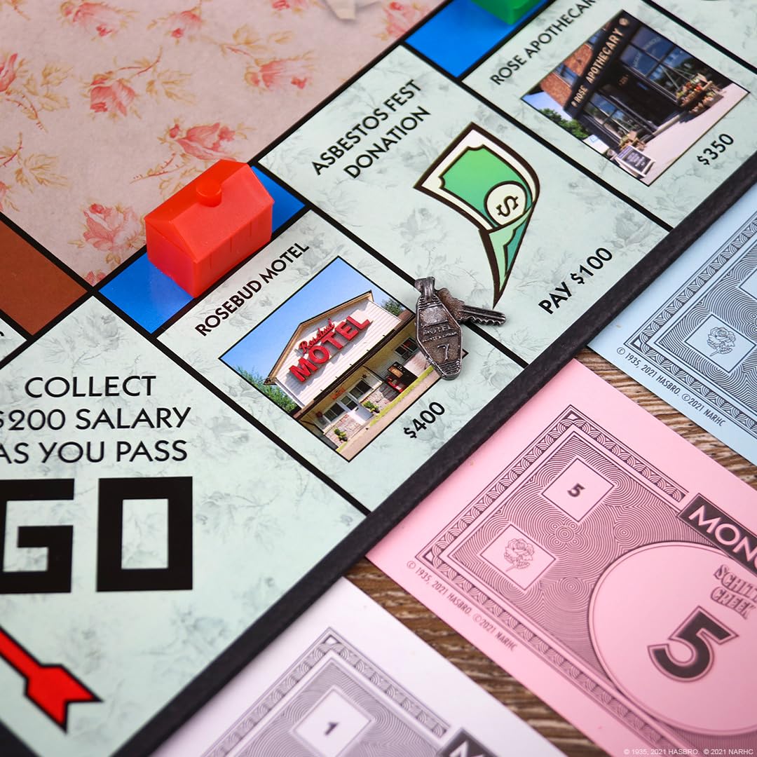 Monopoly Schitt's Creek | Game Tokens Include Bebe Crow, Patrick's Guitar, Rosebud Motel Key & More | Officially Licensed and Collectible Monopoly Game Based on Award Winning Series Schitt's Creek