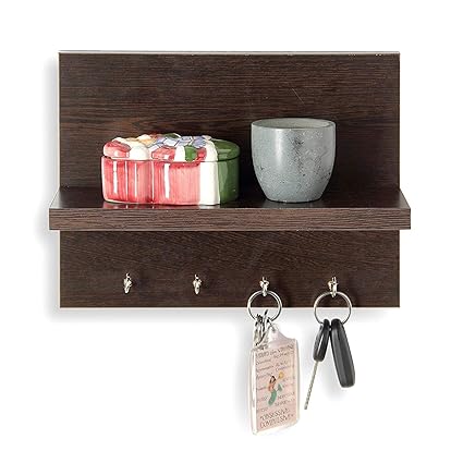 Furniture Cafe MDF Wall Mounted Key Hanger Wall Shelf/Shelves Rack for Home/Office Decor - Matte Finish, Wenge