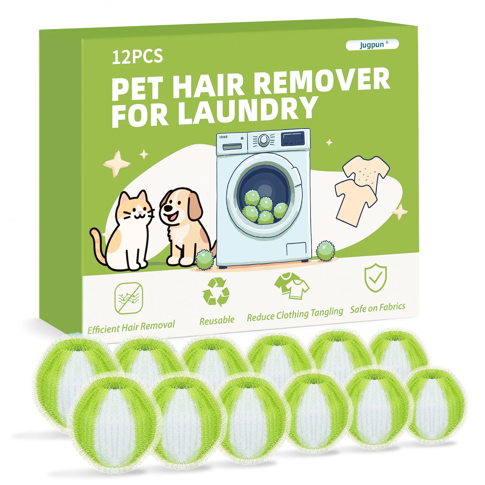 Photo 1 of 12 PCS Pet Hair Remover for Laundry, Reusable Dog & Cat Hair Remover for Laundry, Laundry Pet Hair Catcher for Clothes, Bedding, Won’t Damage Fabrics (Green)