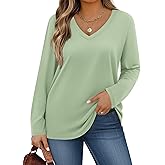 IN'VOLAND Womens Plus Size Long Sleeve Shirts V Neck Basic Tee Tops Loose Fit Fall Outfits for Women 1X-5X