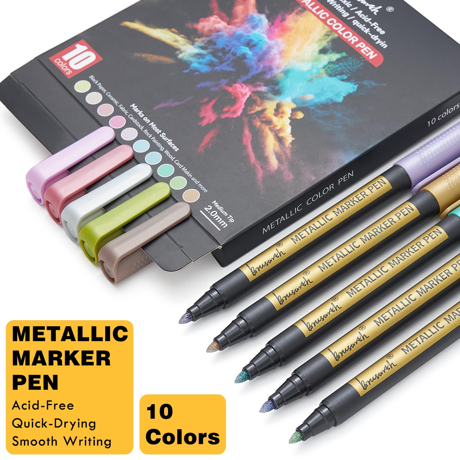 Metallic Marker Pens, 10 Colors Fine Tip Acrylic Paint Pens for Black Paper, Scrapbooking, Photo Album, Rock Painting, Paint Marker for DIY Arts & Crafts, Glass, Wood, Card Making, Scrapbook Supplies