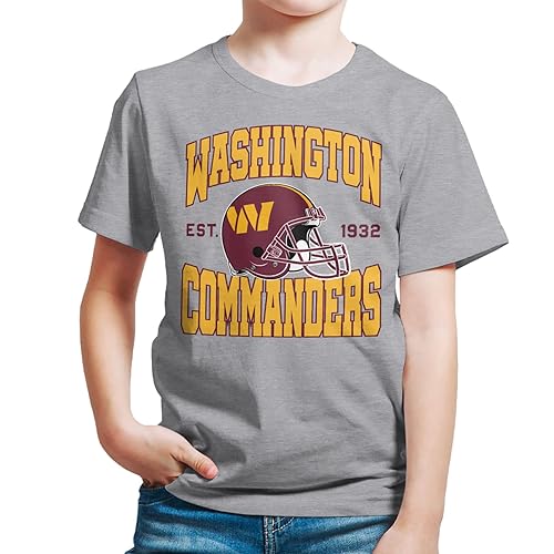 Junk Food Clothing x NFL - Washington Commanders - Team Helmet - Kids Short Sleeve T-Shirt for Boys and Girls - Size Large