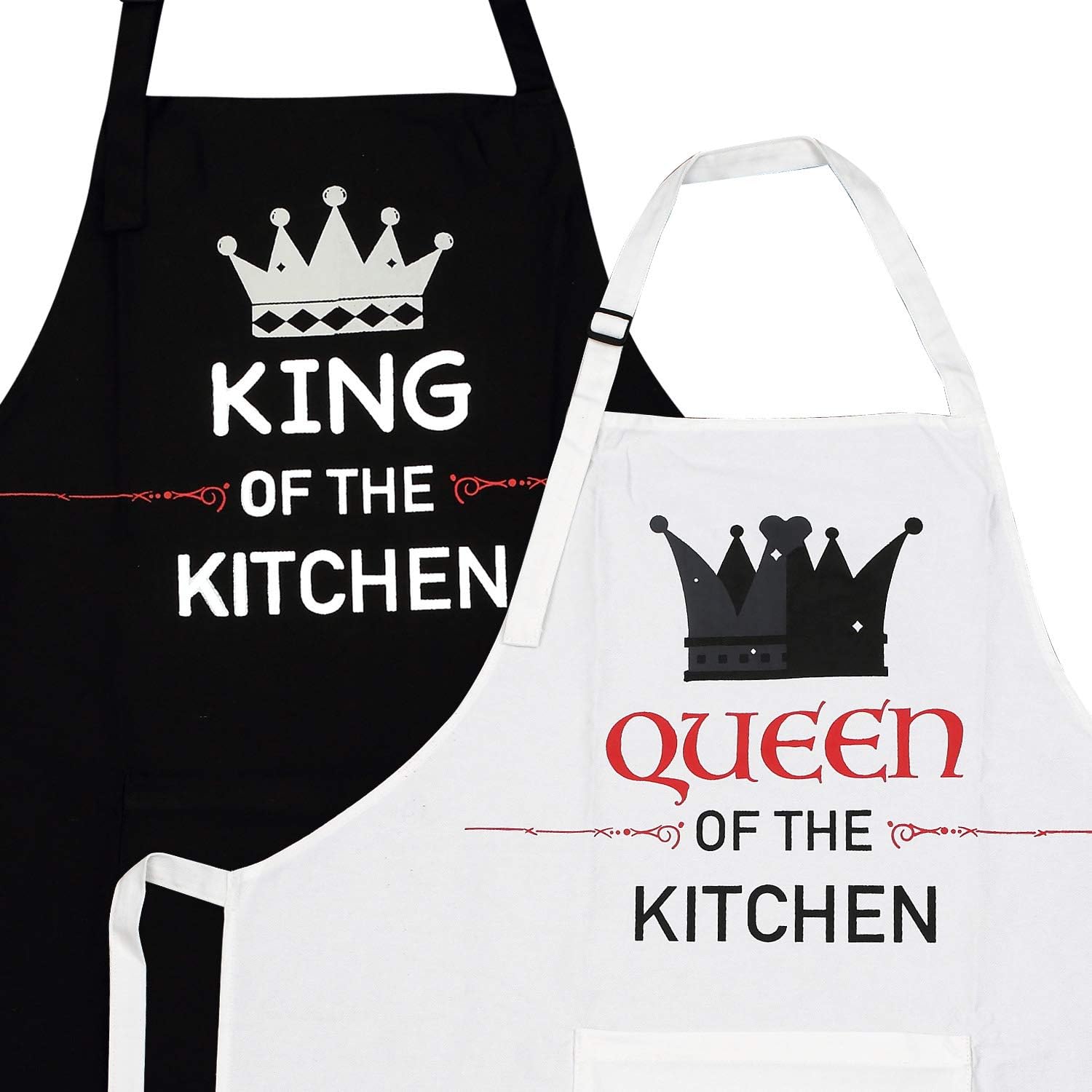2-Piece Kitchen Apron Set - The King and Queen of The Kitchen - Matching Engagement Wedding Anniversary Bridal Shower Gifts for Bride