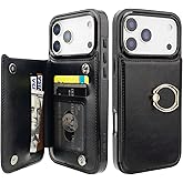ONETOP for iPhone 17 Pro Max Wallet Case with Card Holder, 360° Rotation Ring Kickstand RFID Blocking PU Leather Double Magnetic Clasp Shockproof Cover for Women and Girls 6.9 Inch (Black)