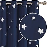 Deconovo Star Printed Thermal Blackout Curtains Eyelet Top Navy 52 x 72 1 Pair view 1