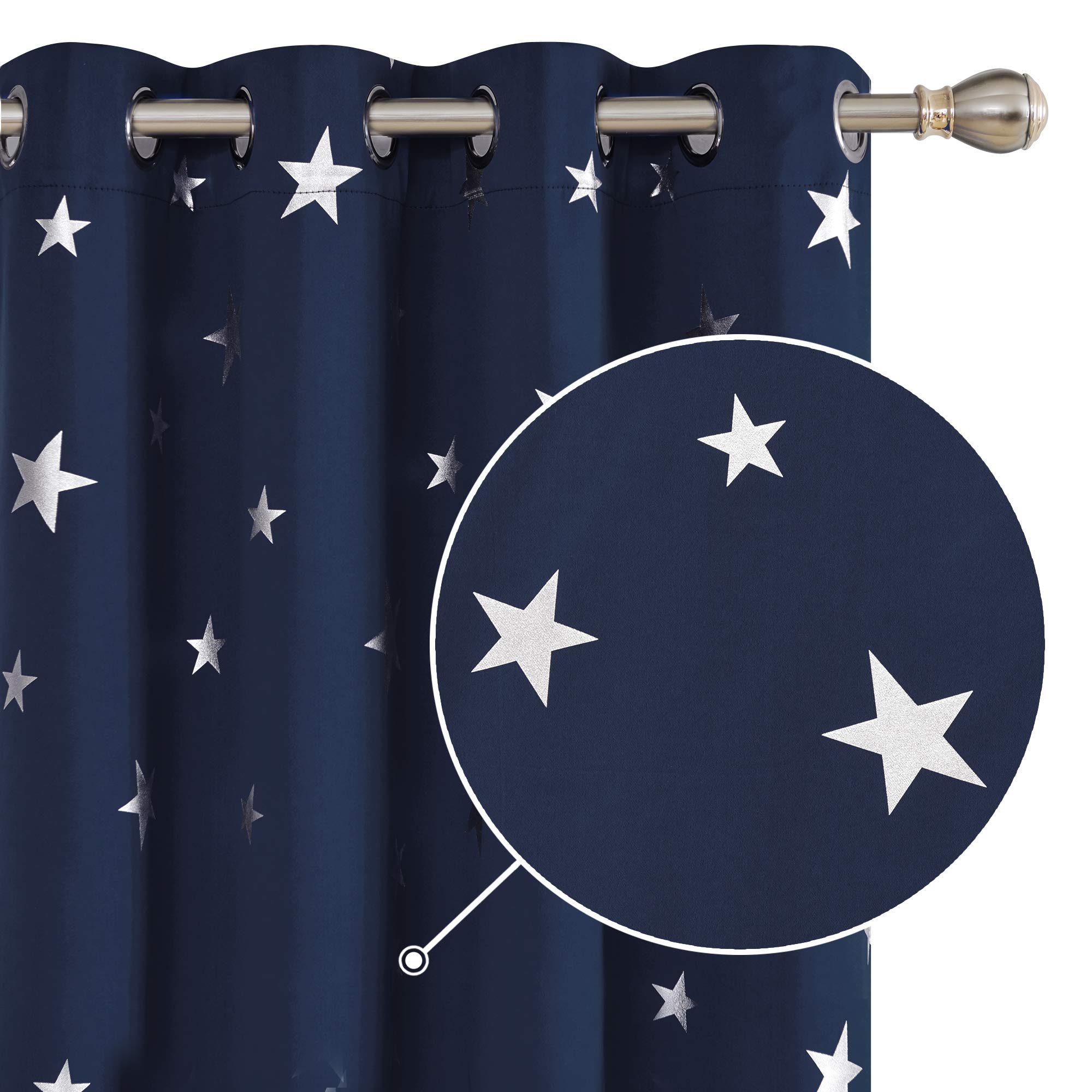 Deconovo Bedroom Space Curtains Thermal Insulated Eyelet Blackout Curtains for Living Room 52 x 54 Inch Drop Navy Blue 1 Pair