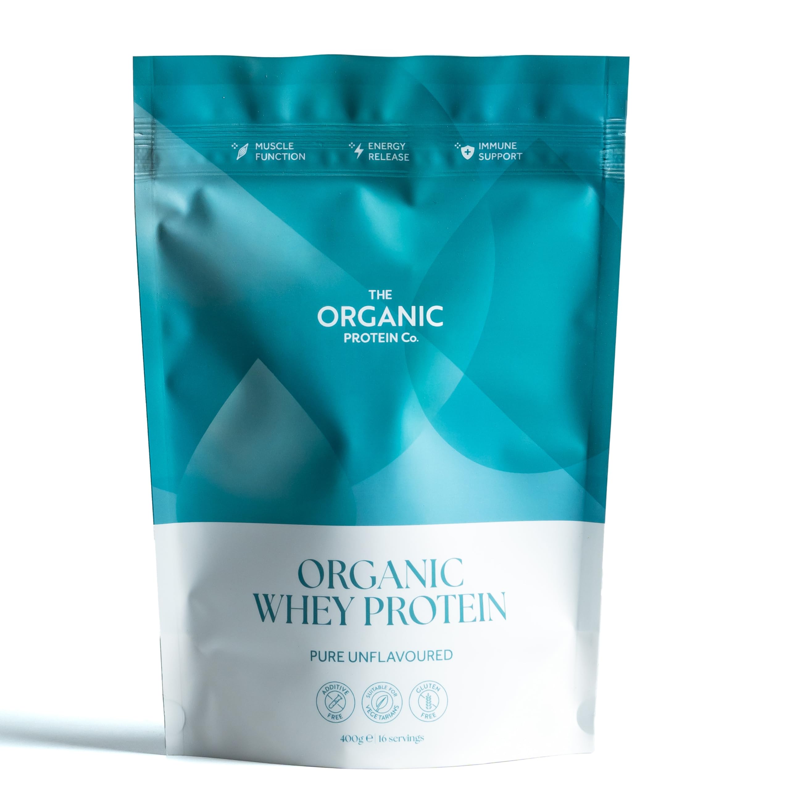 The Organic Protein Co - Pure Unflavoured Organic Whey Protein Powder | Additive Free, Undenatured, Bioactive, UPF Free, Emulsifier Free, Primarily Grass Fed, Vegetarian, Gluten Free – 400g