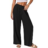 AISEW Women's Cotton Linen Palazzo Pants Drawstring Elastic Waist Casual Wide Leg Long Lounge Trousers with Pockets