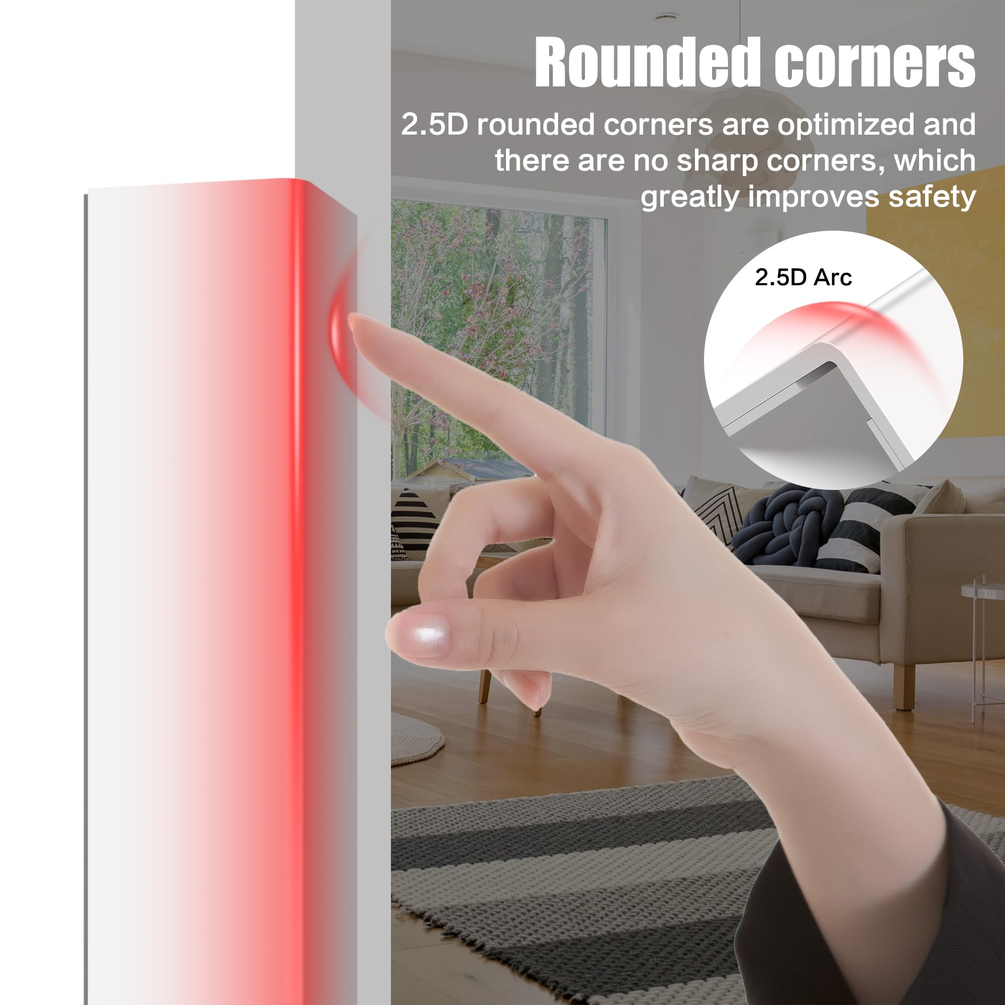 ‎Frychee Wall Corner Protector, Walls Edge Protector，Self-Adhesive Wall Corner Guards,PVC Double Side Edge Protector， Furniture Stairs Guard (White Self-Adhesive, 2pcs x 47.2’’L x 1.97’’W)